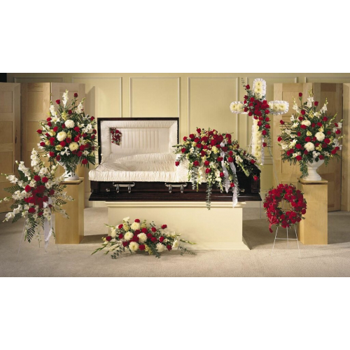 РИТУАЛЬНАЯ ТРАУРНАЯ КОМПОЗИЦИЯ ИЗ ЖИВЫХ ЦВЕТОВ (7 ЭЛЕМЕНТОВ)
